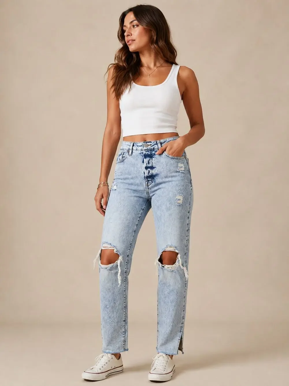 Old Navy Jeans OG Straight High Rise Raw Hem Slit Acid Wash 10